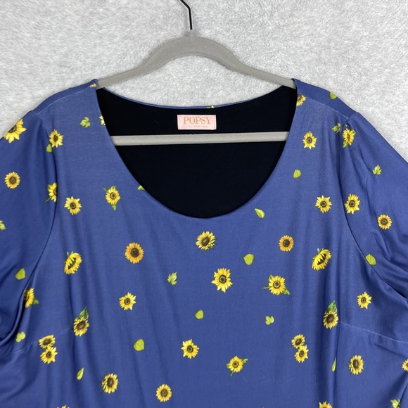 Popsy Sunflower Fit & Flare Dress Blue Womens 22 US 18 Whimsical Cottagecore - Picture 2 of 13